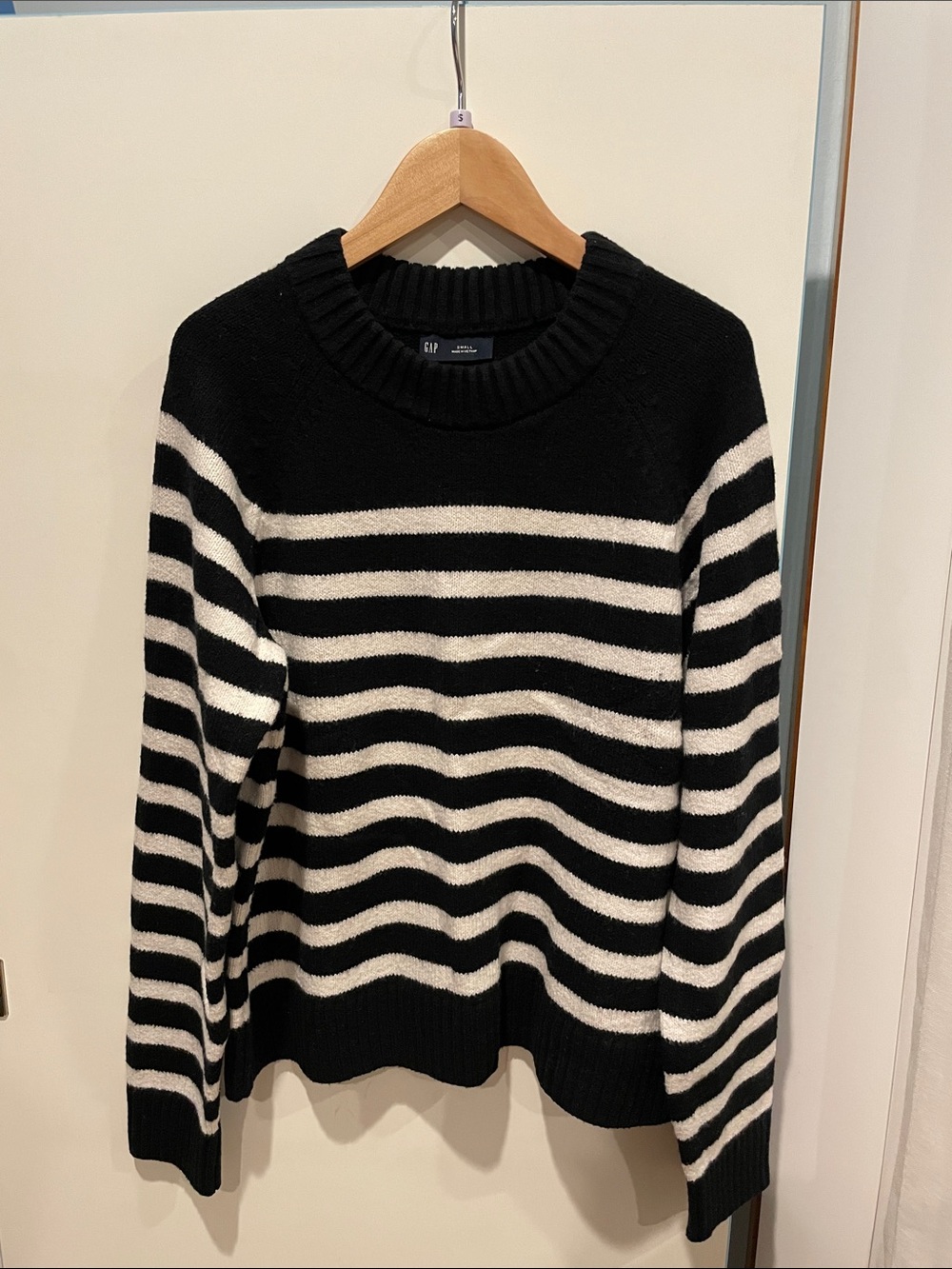GAP Black and White Striped Crewneck Sweater